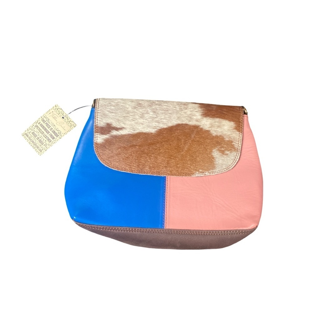 Folklore Couture Handmade Oak Cora Leather Stylish Pink and Blue Women's Bag